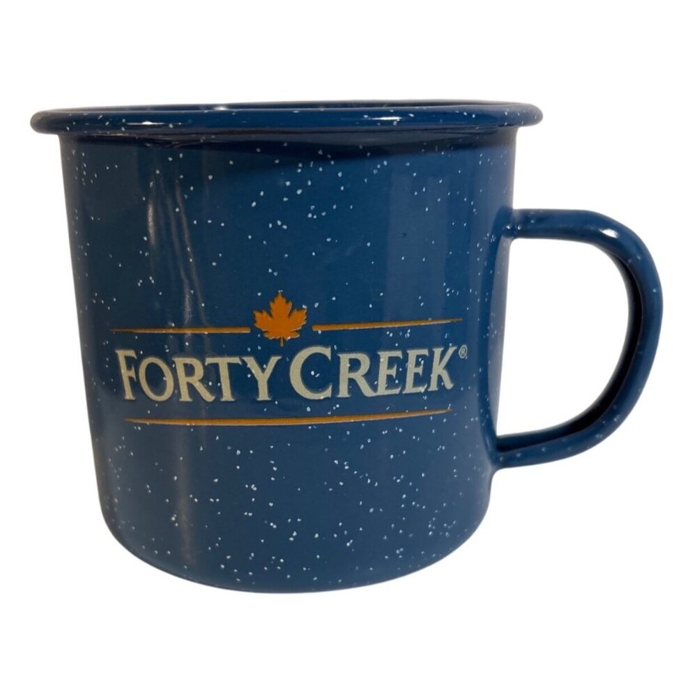 Forty Creek Blue Speckled Tin Campfire-Style Mug 3" Tall